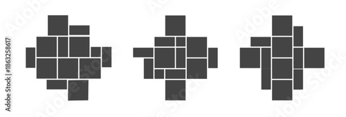 Photo mosaic template with collage vector and rectangle mood for montage board or design album background. Set grid gallery and frame layout with picture image and moodboard composition illustration.