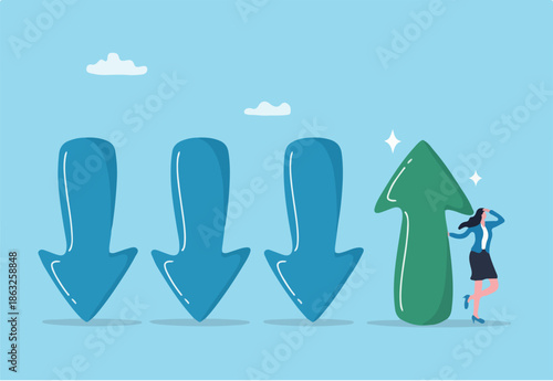 Change management, adaptation or business transformation for better result, change resistance or transition to new opportunity, improvement concept, businesswoman change arrow direction for good.