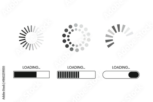 Loading indicator set web design elements showing progress and processing status collection