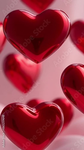 Floating red hearts creating a romantic and loving atmosphere, perfect for expressing affection and celebrating love