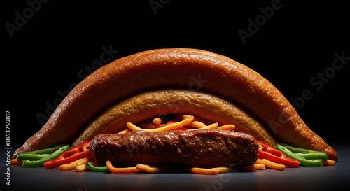 A dramatic, close-up view capturing an enormous, tempting feast, representing powerful desire and insatiable hunger for success and fulfillment ,impulse ,energy ,tempting