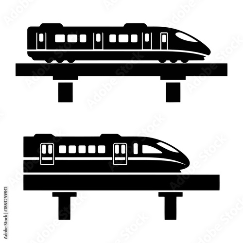 Modern High Speed Train on Elevated Track Minimalist Monorail Railway Vector Icon
