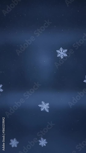 Gentle snowflakes delicately falling against a tranquil, soft-blue backdrop, creating a serene, winter scene. Each unique crystal sparkles, embodying the quiet beauty of a winter's day