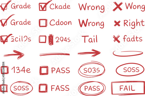 Grade Mark Doodle Vector Set Handwritten School Grading and Teacher Marks