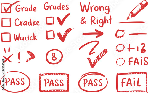 School Grading and Feedback Doodle Pack  Marker Sketch Education Symbols