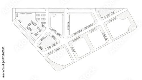 Conceptual overhead view of a modern urban development plan showcasing interconnected city blocks and infrastructure design