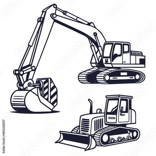 Three types of construction vehicles