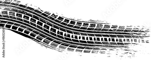 Black tire marks on road, Black rubber tire marks and tread marks, Tire trace track wheels texture and background, Auto tire tread grunge,