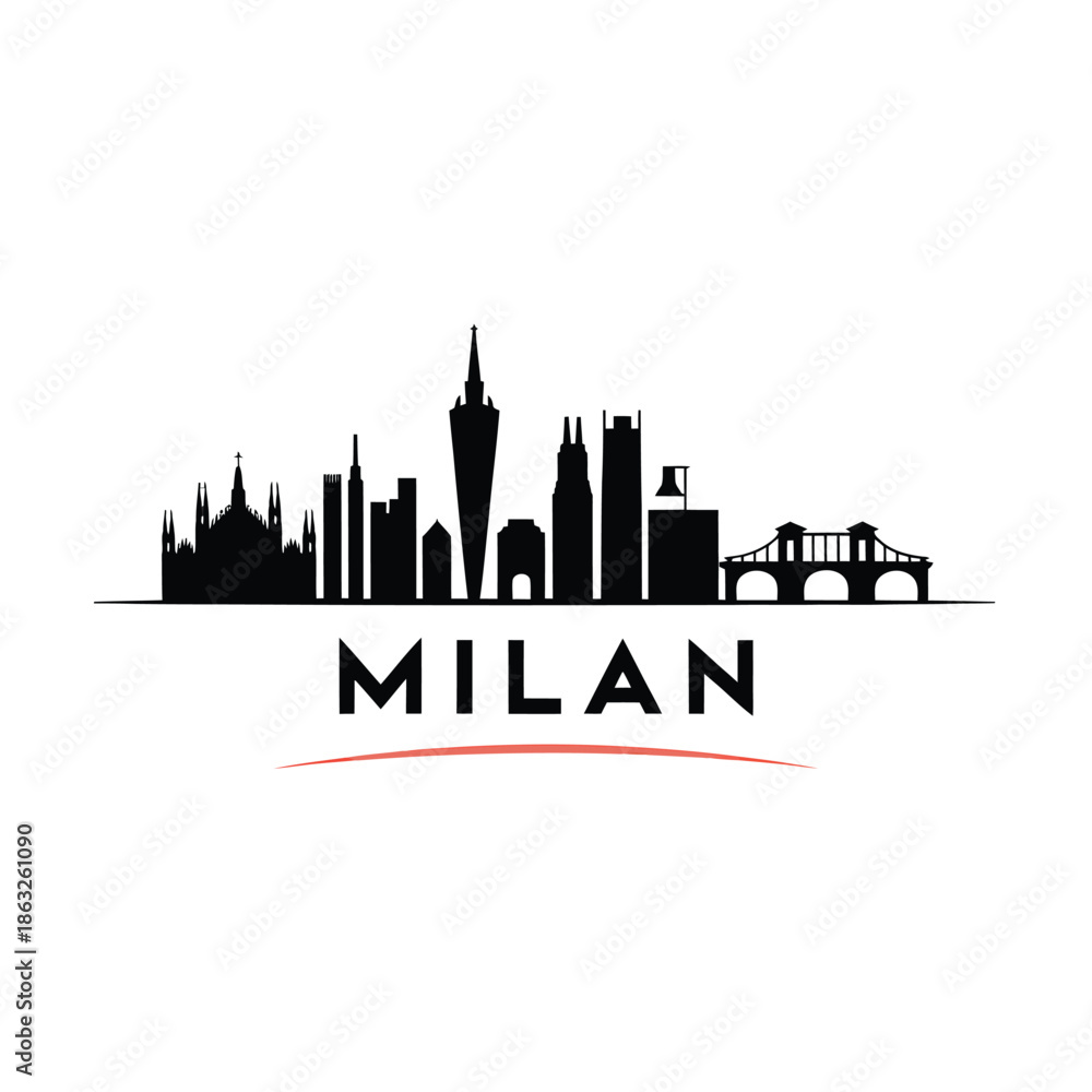 Fototapeta premium Milan city skyline silhouette with iconic buildings and bridge