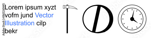 Time management, restriction, mortality, punctuality, awareness, symbolism. Black scythe, no-entry sign and analog clock. Time management and restriction concept