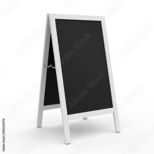 Blank white a-frame chalkboard standing upright isolated on white background