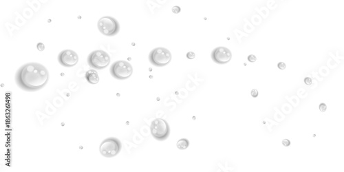 Transparent Water Drops on Isolated Transparent Background with Realistic Liquid Water Droplets Top View Condensation Effect Fresh Cool Wet Spray Bubble Splash Surface Pattern