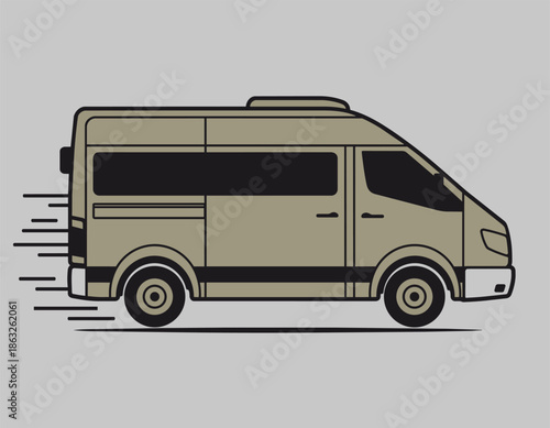 Minibus Black Outline Silhouette Vector Illustration