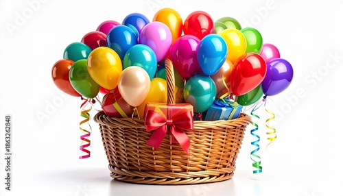 Festive Basket with Balloons and Gifts Symbolizing Celebration and Editorial Styling for Party Themes