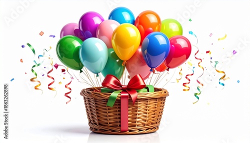 Festive Basket with Balloons and Gifts Symbolizing Celebration and Editorial Styling for Party Themes