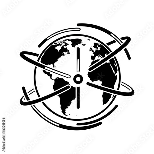 Black and white earth globe icon.