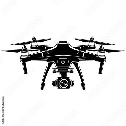 Black drone with camera attached underneath.