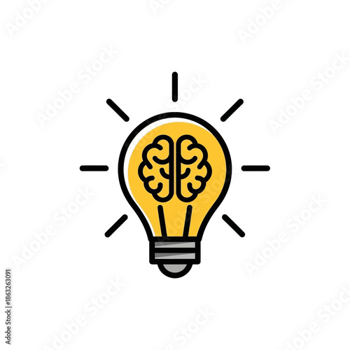 Brain Inside Light Bulb Icon Symbol.