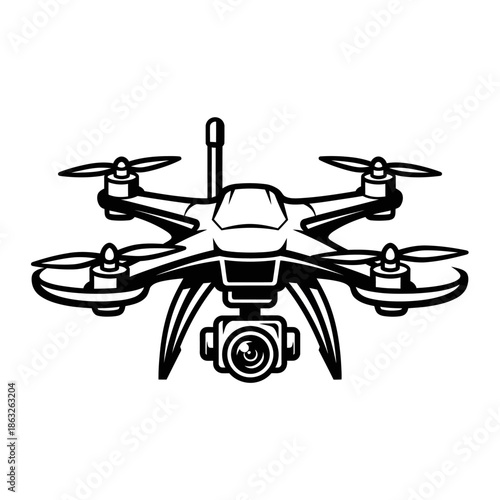 Drone with camera attached underneath flying.