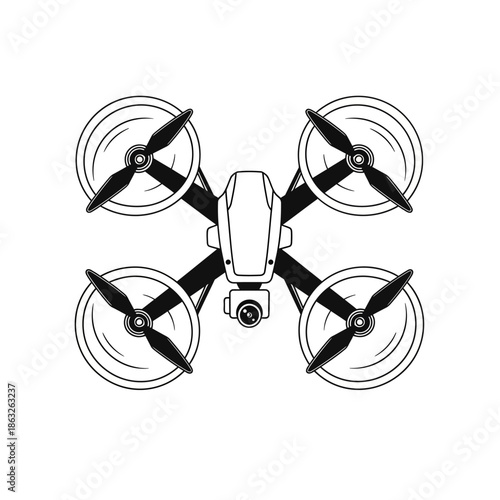 Drone with four propellers and camera.