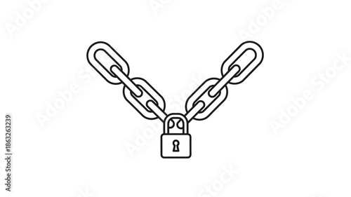 A simple line drawing depicts a chain secured with a padlock symbolizing protection