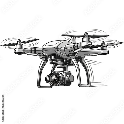 Drone with camera flying outdoors freely.
