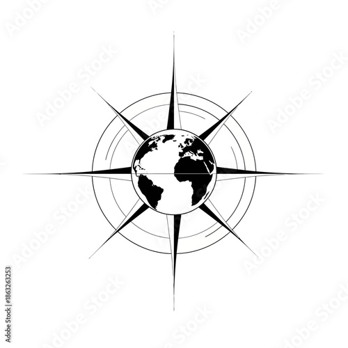 Black and white earth globe symbol.
