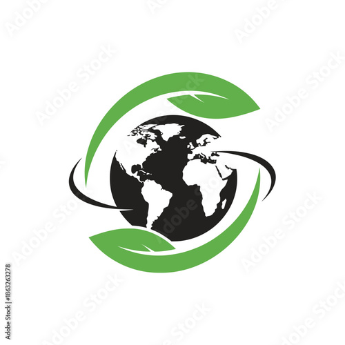 Earth Globe with Green Leaves.