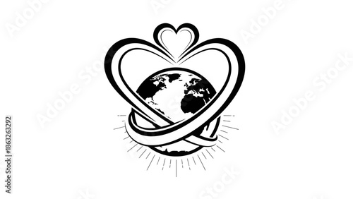 Earth wrapped in heart symbol.