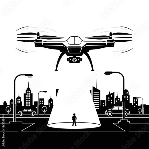 Drone flying over a person.