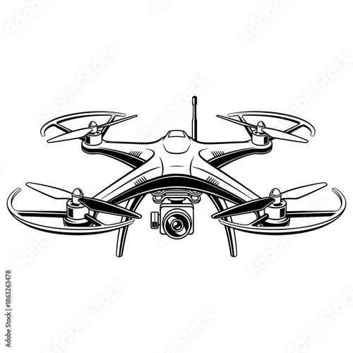 Drone with camera and four rotors.