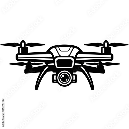 Drone with camera attached front view.