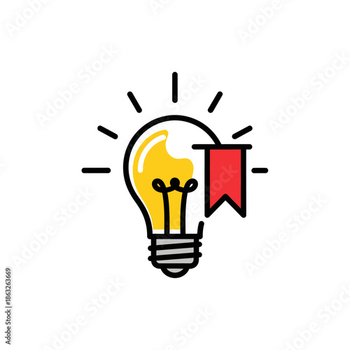 Light Bulb with Red Flag Idea.