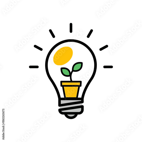 Light Bulb with Small Green Plant.