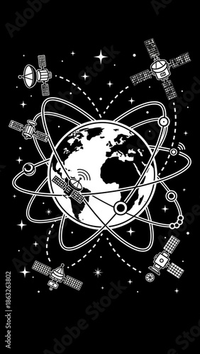 Satellites Orbiting Around The Earth.