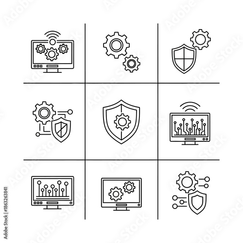 Security technology protection icons on screen.