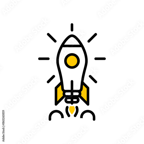 Simple Line Art Rocket Ship Icon.