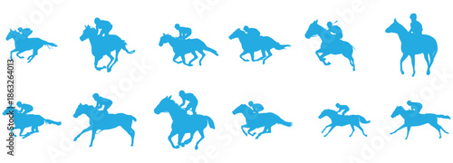 Dynamic horse racing silhouettes in motion