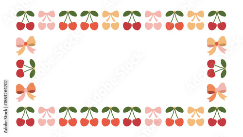 Cherry and Bows Border: A delightful frame adorns itself with charming cherries and bows in a vibrant array, creating a joyful space for creative endeavors. 