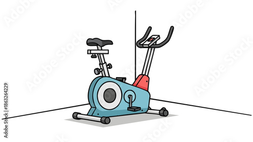 Exercise bike in corner of a room with minimalist design  