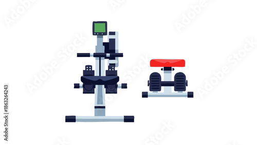 Rowing machine with footrest for fitness training in gym setting  
