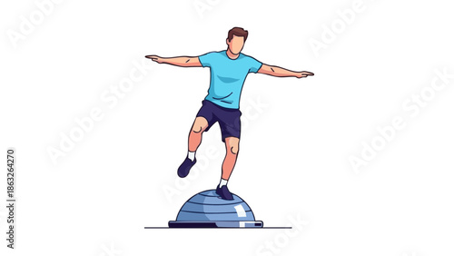 Man balancing on BOSU ball while exercising in athletic wear  