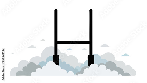 Rugby goalpost emerging from fog in a minimalist design  