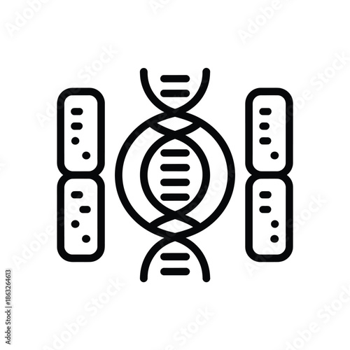 Genetic code structure with dna helix and chromosome illustration in outline