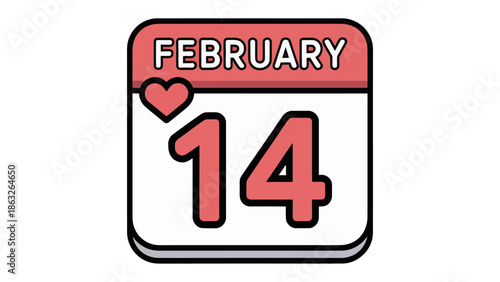 Valentine's Day Calendar Icon: A charming calendar icon marks the romantic date of February 14th with a heartfelt red heart. 
