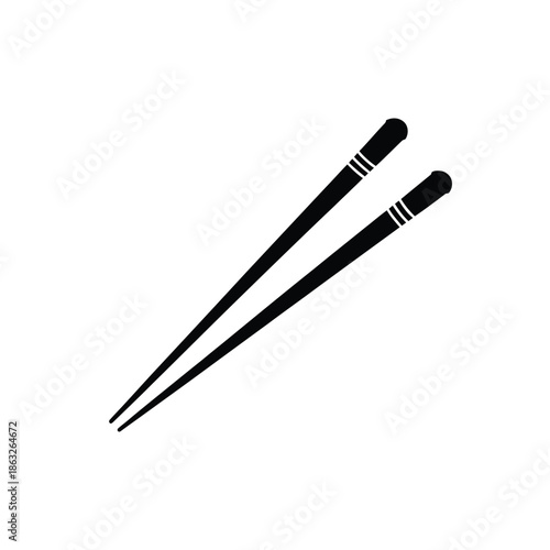 A simple black and white illustration of a pair of chopsticks