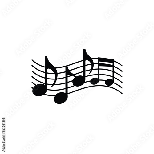 A simple illustration of musical notes and a staff on white background