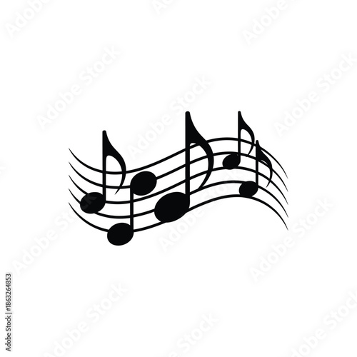 A simple black and white illustration of musical notes and a staff