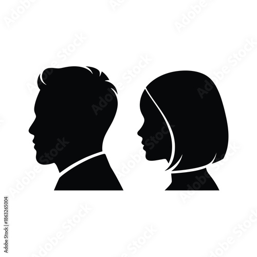 Silhouettes of a man and woman facing in profile simple design