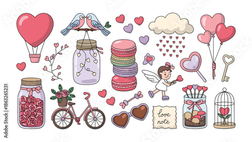 Valentine's Day Icon Collection: A captivating assortment of charming illustrations to celebrate the spirit of love and affection. Featuring hearts, sweets, cupid, love notes, and more. 